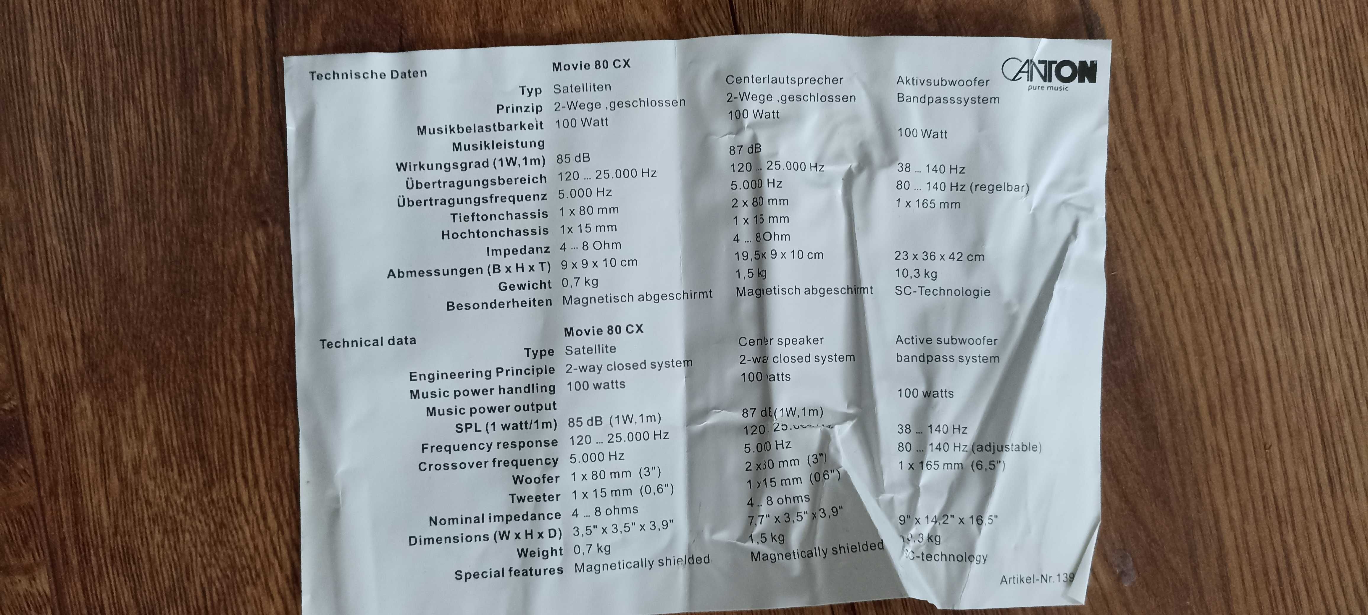 Wysyłka Canton movie 80 cx 5.1 jak nowe
