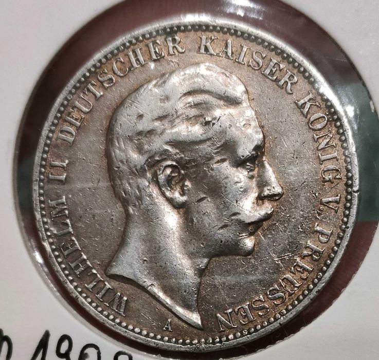 3 marki 1909-A Wilhelm II, Prusy, Cesarstwo Niemieckie, Niemcy