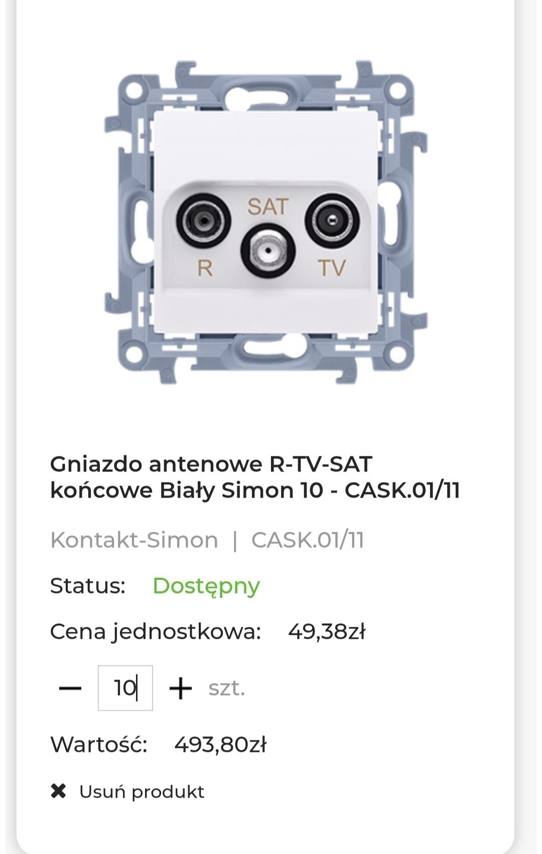 Gniazda telewizyjne  Simon R-TV-SAT  10szt