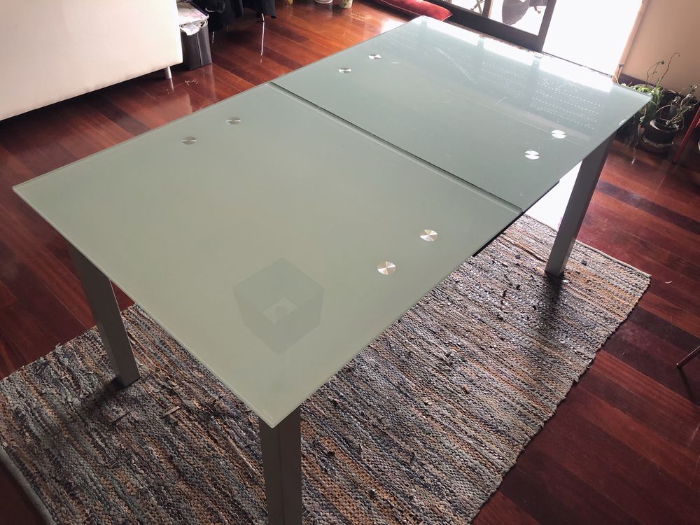 Mesa refeição extensível 90x160-200cm com tampo em vidro temperado