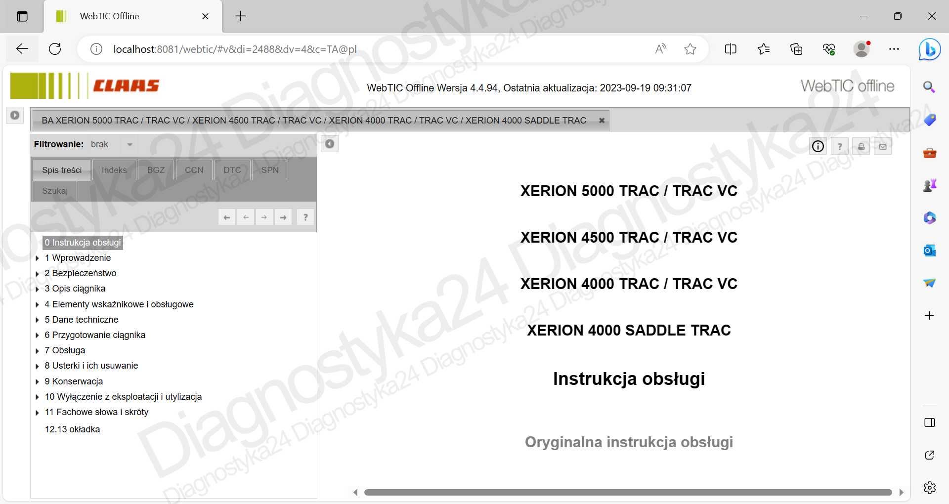 KATALOG Claas WebTIC 2023.09 Serwisówki Schematy Instrukcje Napraw