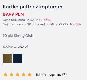 Kurtka puffer z kapturem - Sinsay - kupiona 02.02.2024 - XL/XXL