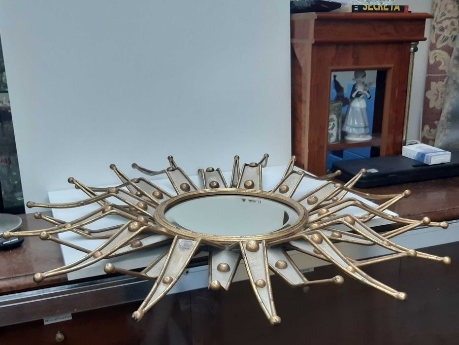 Espectacular Retro Vintage Antigo Espelho Sol 86cm Ferro Dourado
