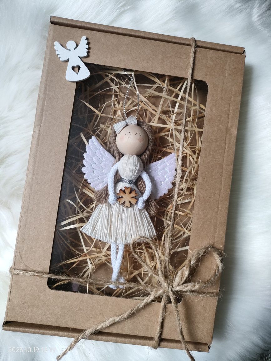 Anioł Stróż w pudełku makrama podziękowanie prezent święta