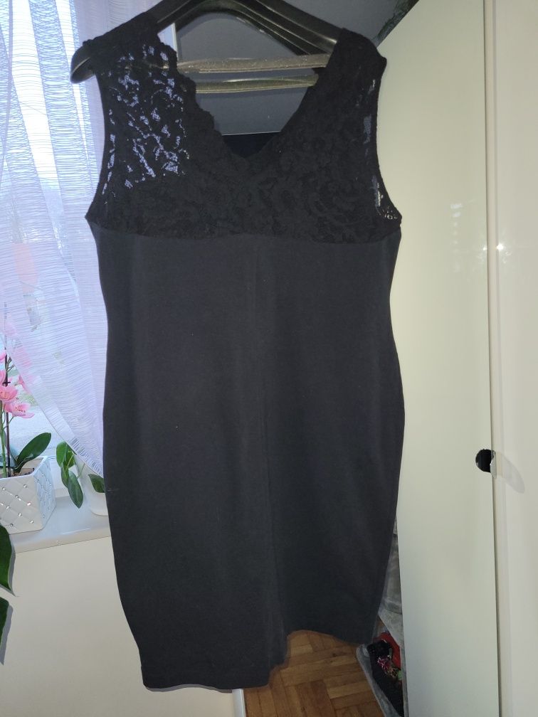 Sukienka czarna XL H&M koronkowa góra