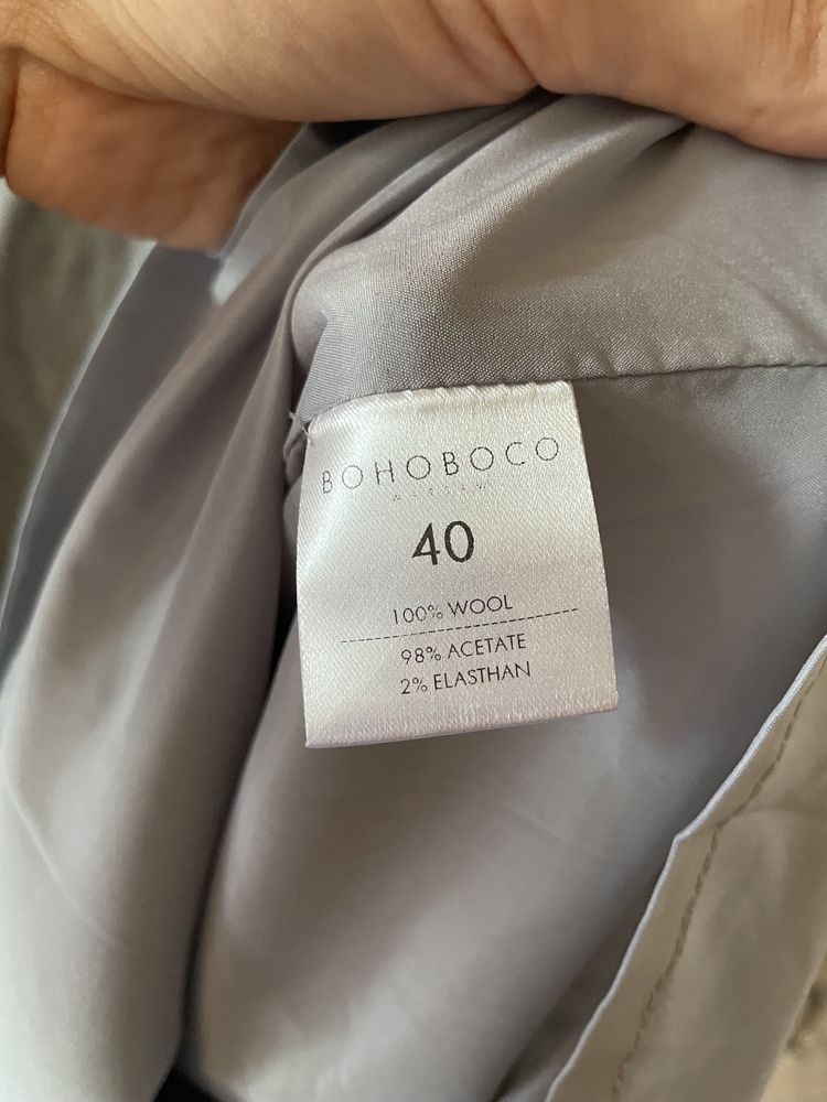 Bohoboco 40 L wełniana szara sukienka z podszewką vintage