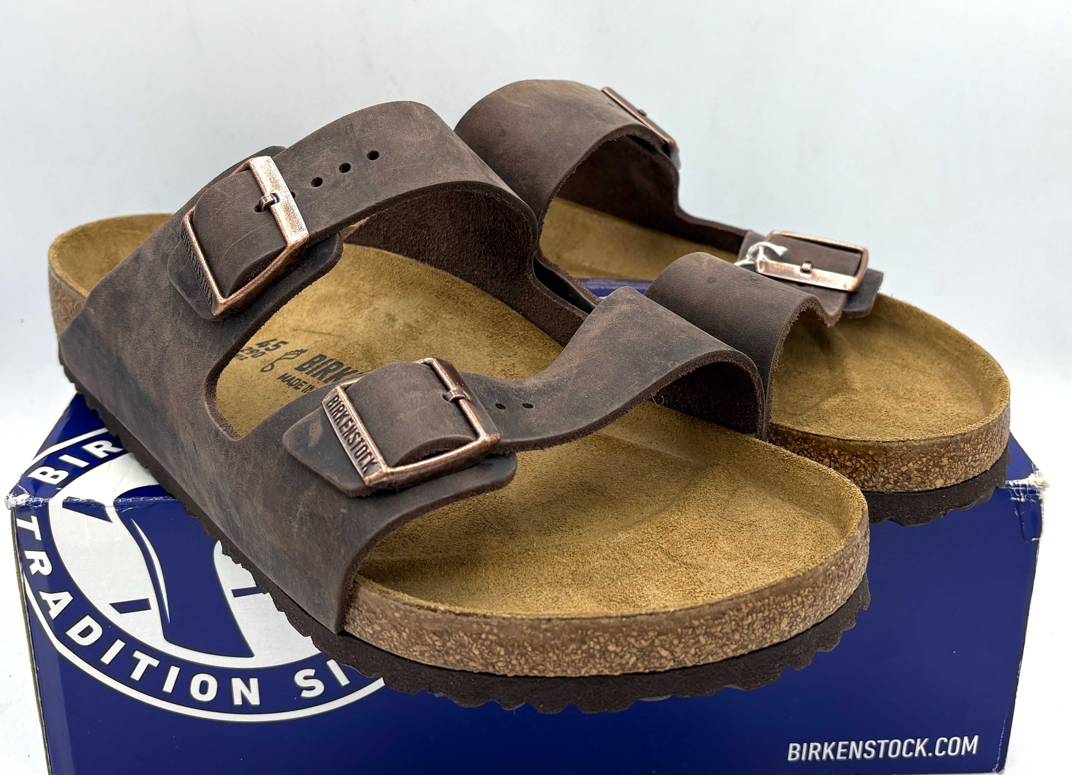 ‼️Nowe oryginalne klapki BIRKENSTOCK Arizona brązowe 45 AZ 256p skóra