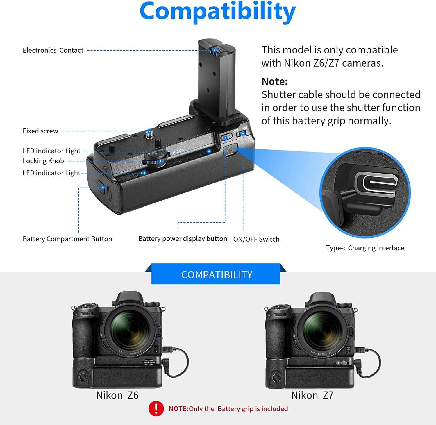 NEEWER Punho MB-N10 Neewer para Nikon Z5 / Z6 / Z7 NOVO IVA incluído