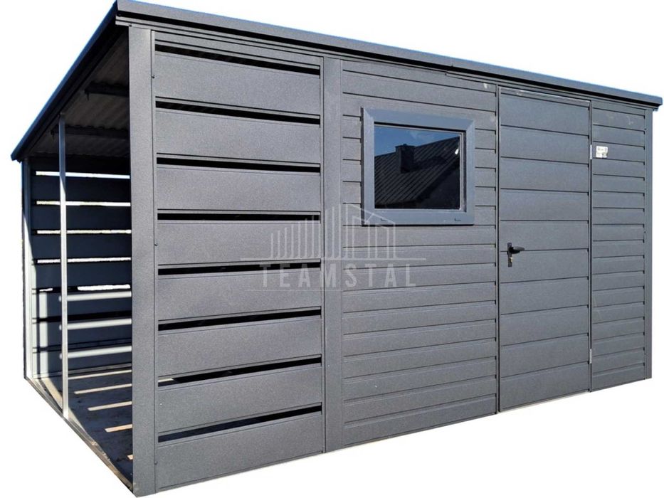 Schowek domek ogrodowy 2,5x2m + wiata 1m - drzwi - okno dach  TS1080