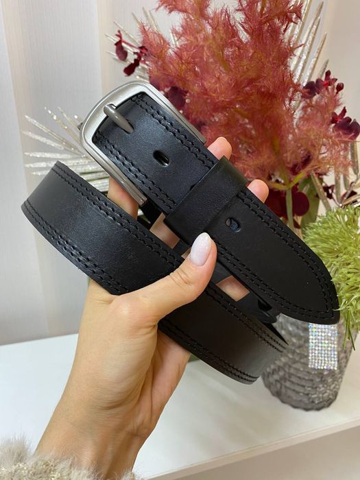 Ремень мужской кожаный черный/ ремінь чоловічий шкіряний чорний