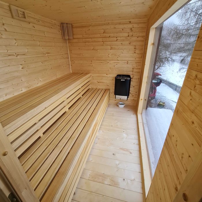 sauna ogrodowa duża z przedsionkiem i miejscem na balie,spa zewnętrzne