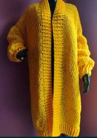 Kardigan długi żółty handmade oversize