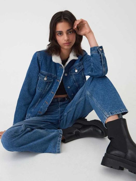 Kurtka jeansowa sherpa damska rozmiar XS 34 Sinsay