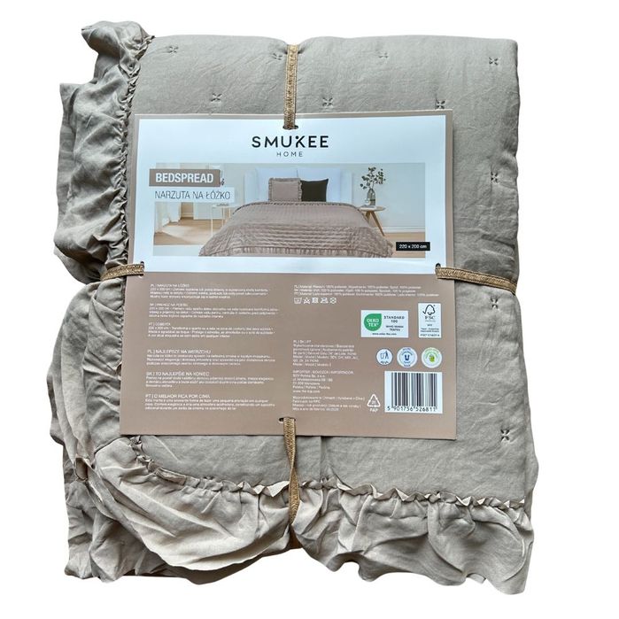 Narzuta z falbanką Smukee 220x200 cm beżowa