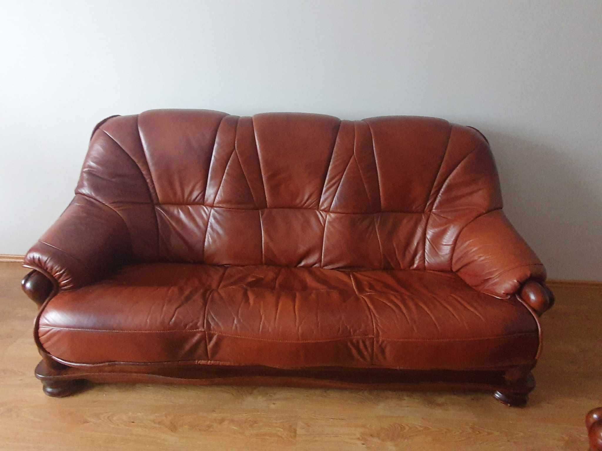 Meble Wypoczynek Skóra Salon Sofy Sofa x3 Sofa x2 Pufa + Fotel Gratis