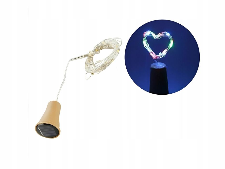 Korek do butelki lampki solarne 10LED 90cm multikolor świąteczne