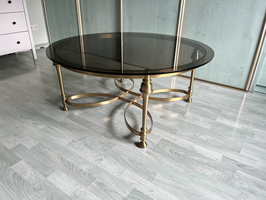 okrągły stolik kawowy z przydymionym szkłem 105cm