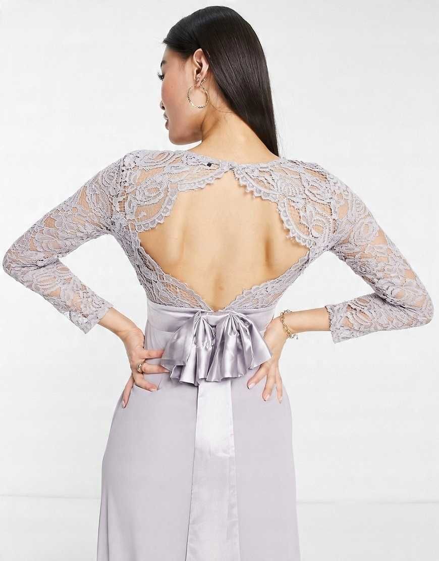TFNC Bridesmaids Szara szyfonowa sukienka maxi M