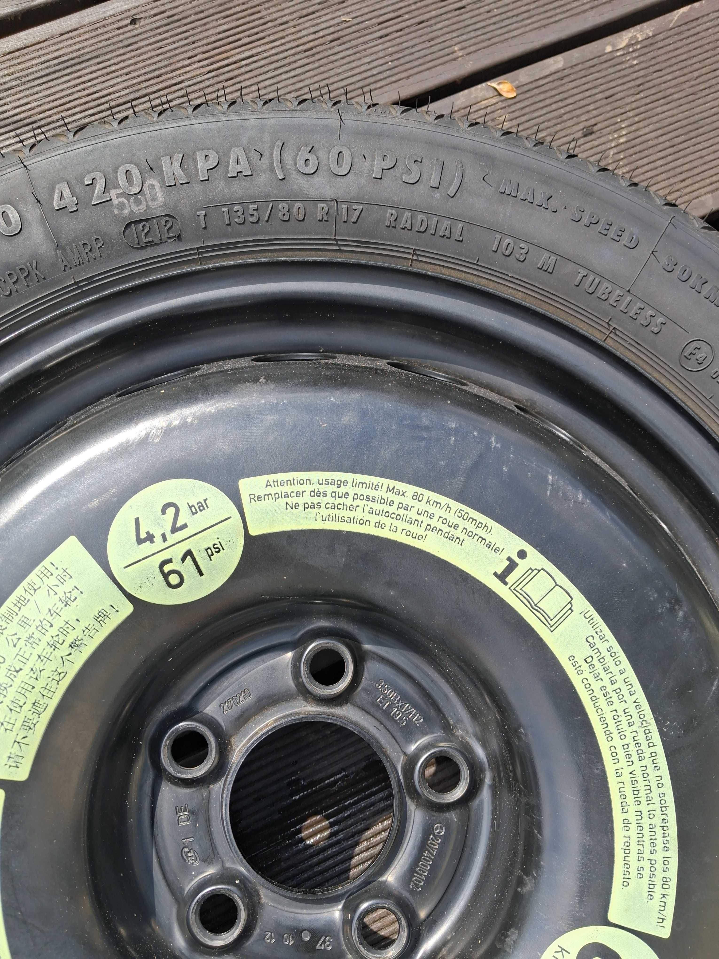orginalne kolo dojazdowe Mercedes W205, W204, B Classe 16 cali
