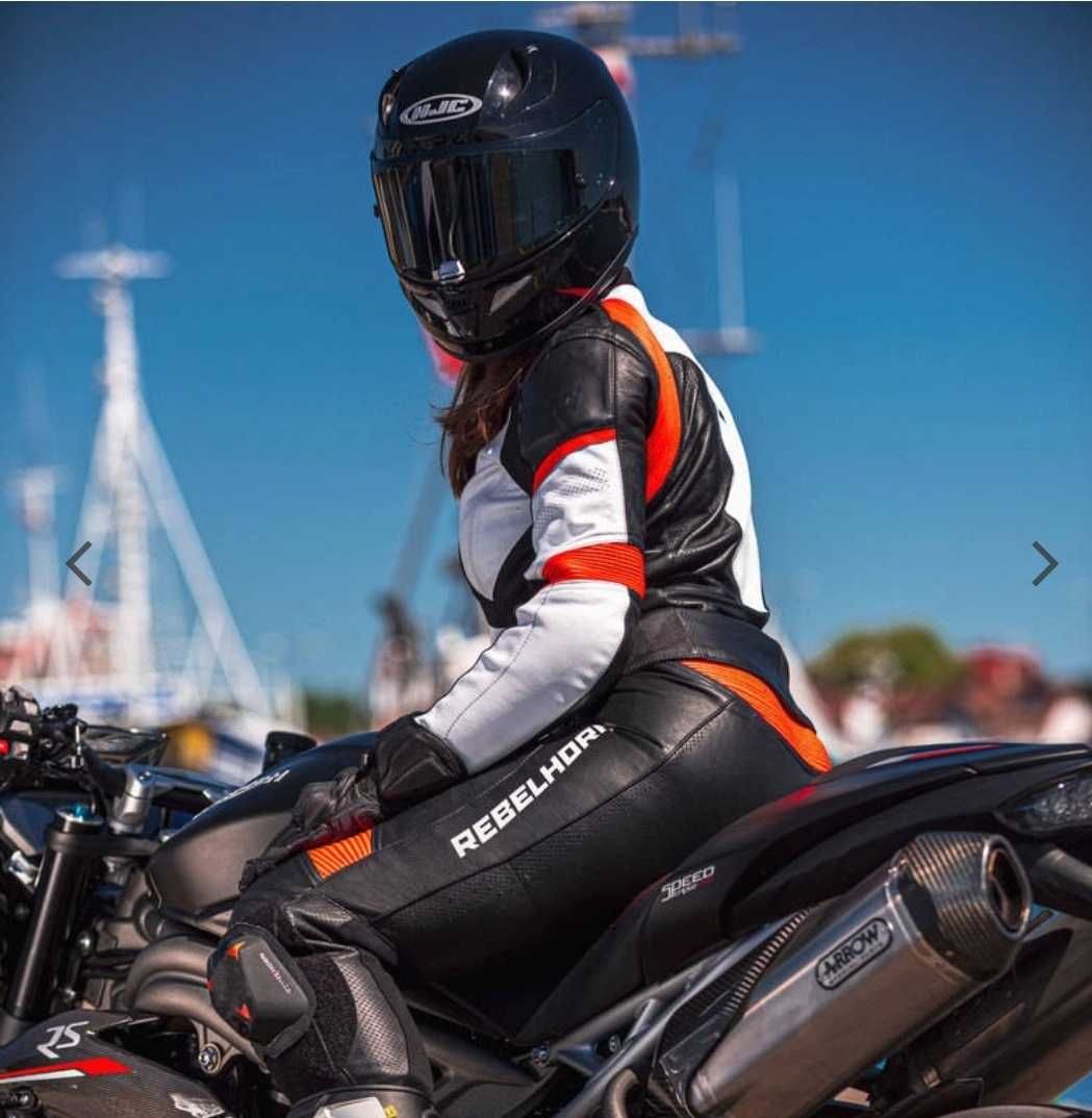Spodnie skórzane damskie na motor REBELHORN REBEL LADY BLACK RED
