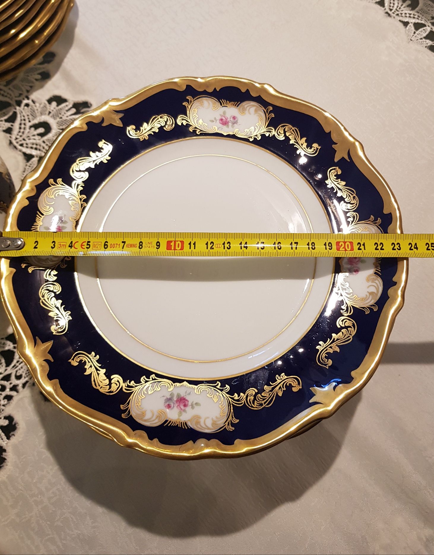 Serwis OBIADOWY 12 os. 53 el. Porcelanowy, kobalt Reichenbach złocenia