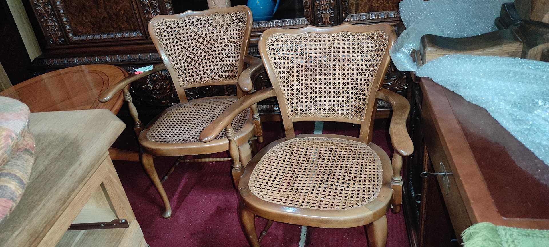 Krzesła fotele w stylu angielskim chippendale 2 sztuki komplet rattan