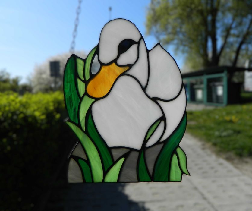 WITRAŻ kaczka * dekoracja na okno OBRAZ ze szkła FOLK sielskie klimaty