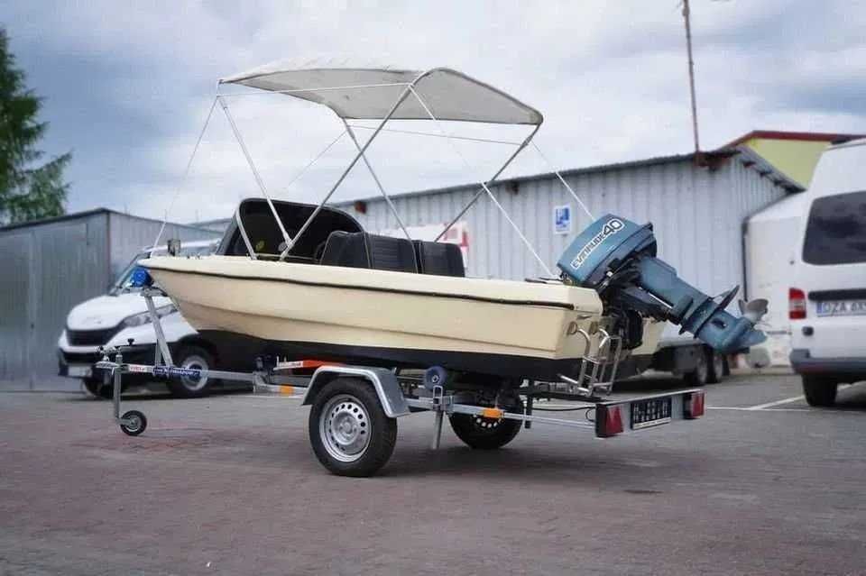 Łódź Motorowa Motorówka 40 KM Evinrude PRZYCZEPA Plandeka Bimini
