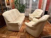 Komplet wypoczynkowy sofa + dwa fotele ze skóry