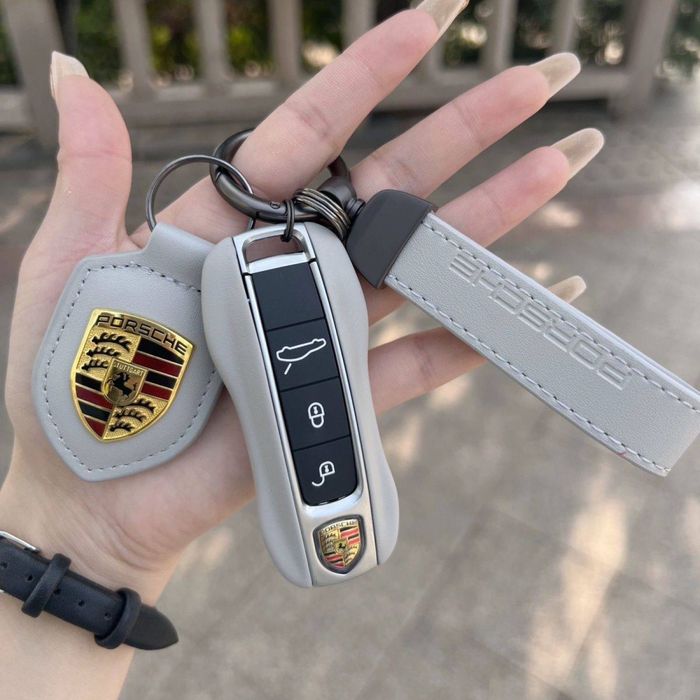 Брендовый чехол для ключей Porsche, бордовый кожаный брелок