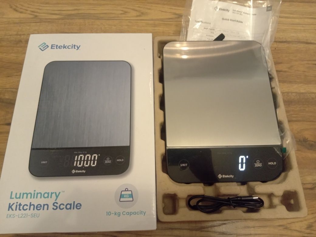 Etekcity Cyfrowa waga kuchenna 10 kg, wodoodporna, ładowalna przez USB