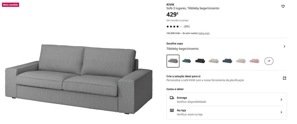 Sofá IKEA KIVIC 3 Lugares (Em excelente estado)
