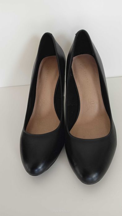 Czółenka szpilki skóra M&S 7 40 jak nowe czarne wygodne 1zł wys