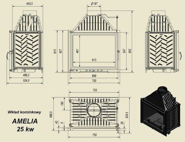 Каминная топка Kratki Amelia 21 - 29 kw (БЕЗПЛАТНАЯ ДОСТАВКА)