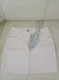 spódniczka różowy dżins, strecz , z kokardą