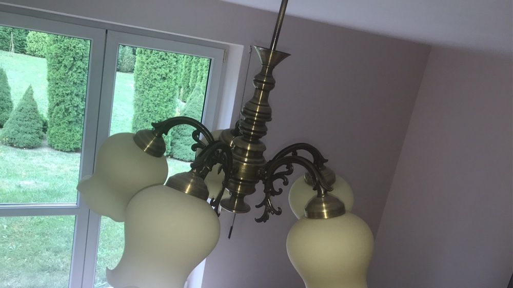 Lampa wisząca, szklane klosze, metal, ciężka, solidna