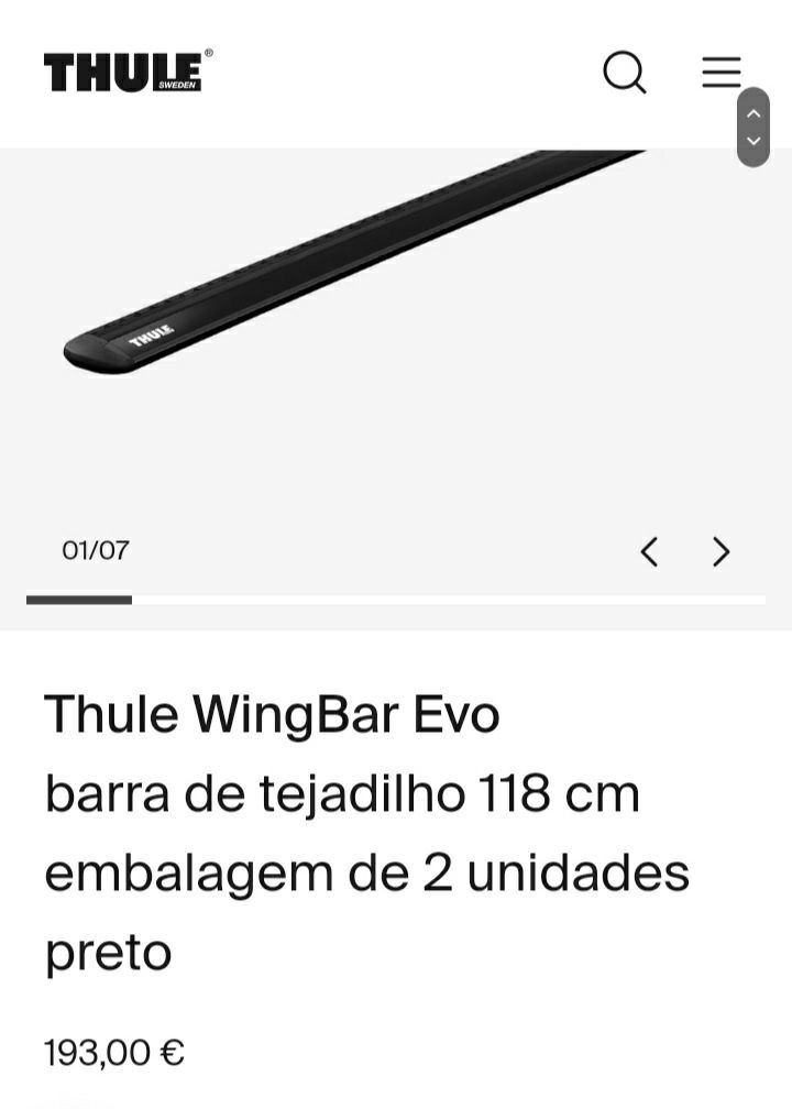 Barras tejadilho Thule Wingbar Evo Black 118 + kit á escolha.