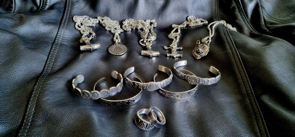 Stal nierdzewna Vegvisir Valknut runy bransoletka nordycka wiking