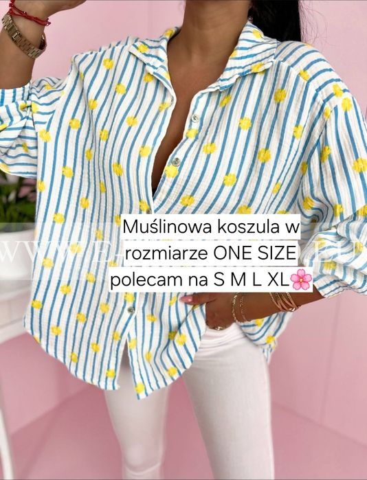 Muślinowa koszula kwiaty oversize paski wakacje Varlesca chicaca S-XL