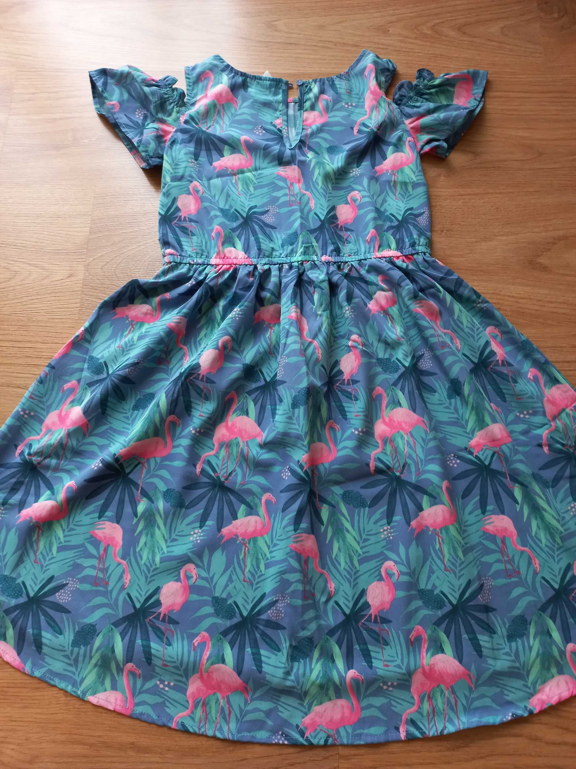 Sukienka niebieska z flamingami 146