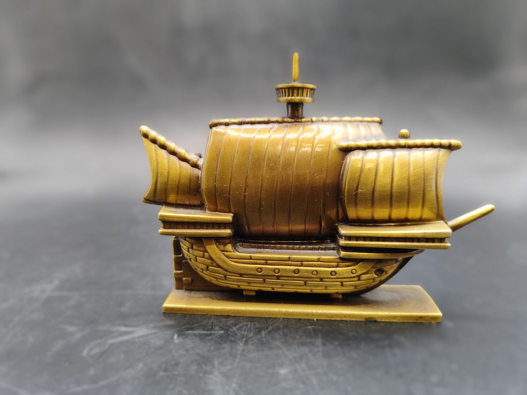 Mosiężny okręt statek żaglowiec model miniatura kolekcja