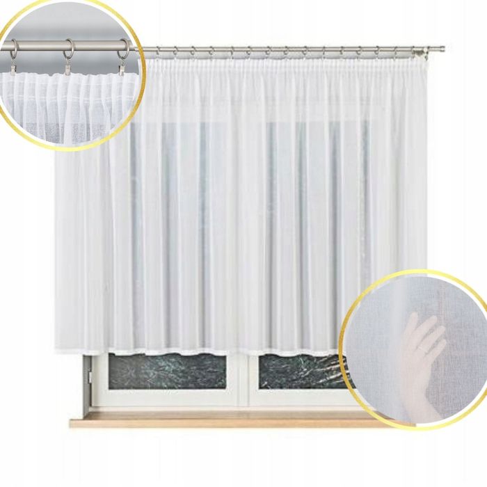 Firana gotowa prosta z etaminy wys. 145x100 biała do pokoju salonu