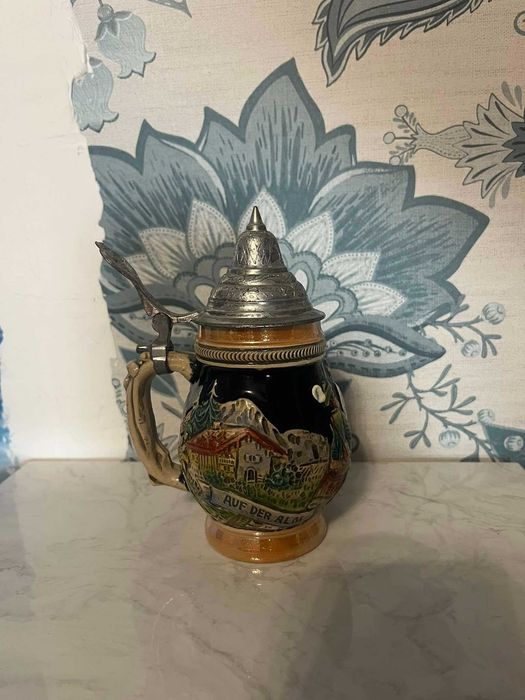 Kolekcjonerski ceramiczny kufel z przykrywką klapką Niemcy Bawaria