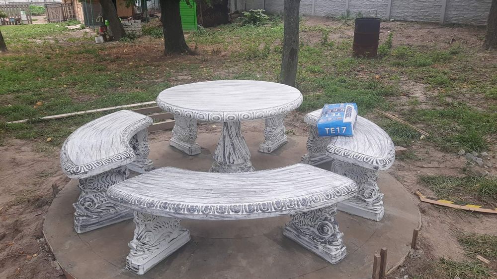 Набір стол Стіл + Лави лавки скамейки з якісного бетона. Садові меблі.