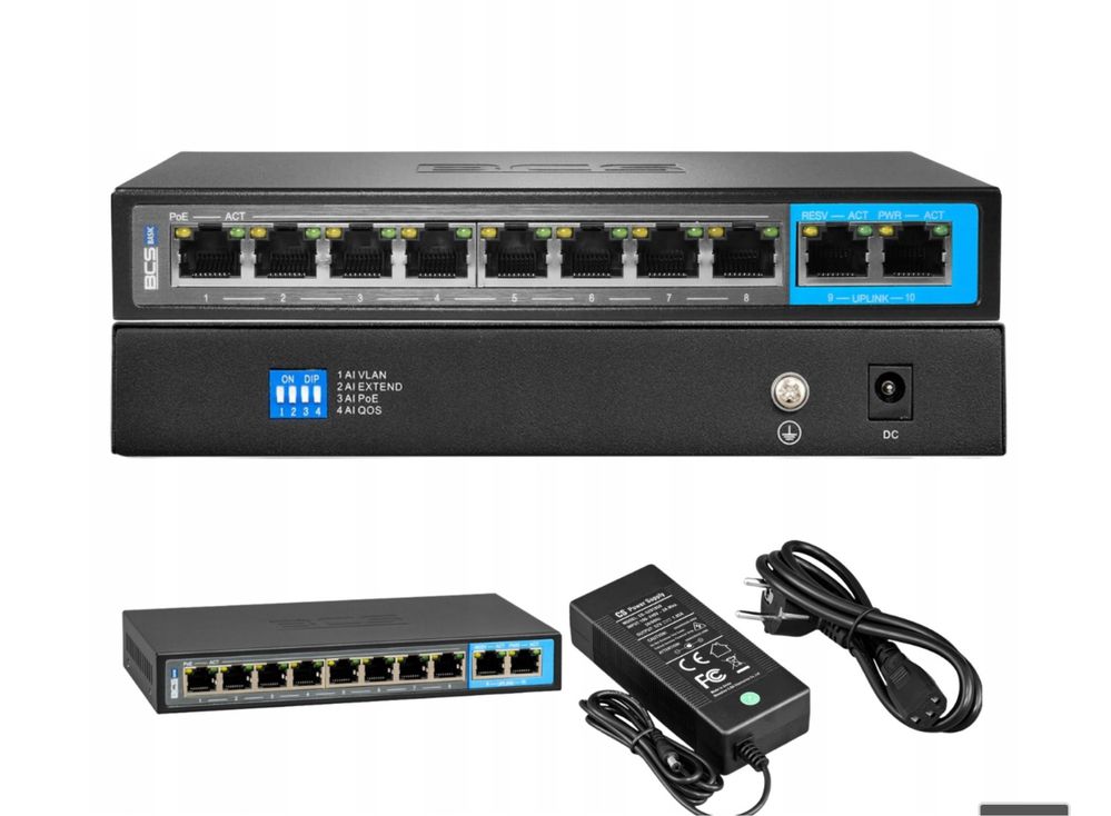 Switch PoE na 8 KAMER IP BCS-B-SP0802 8-PORTOWY