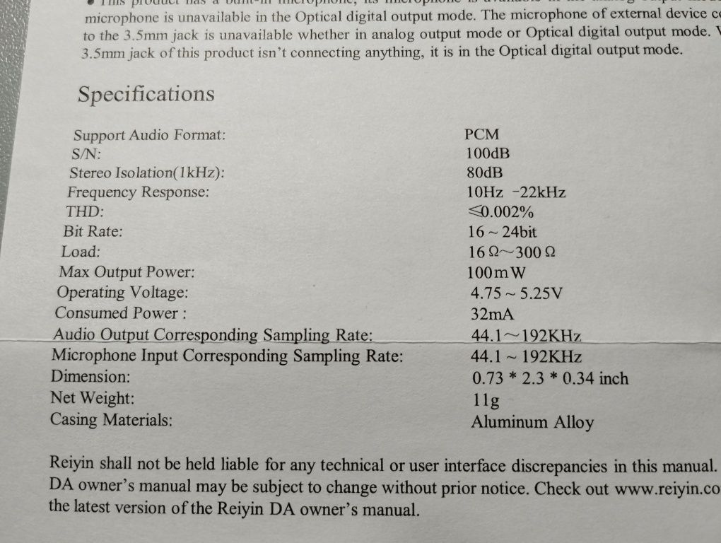 REIYIN DA-02 DAC 192KHz 24bit усилитель для наушников/оптический выход
