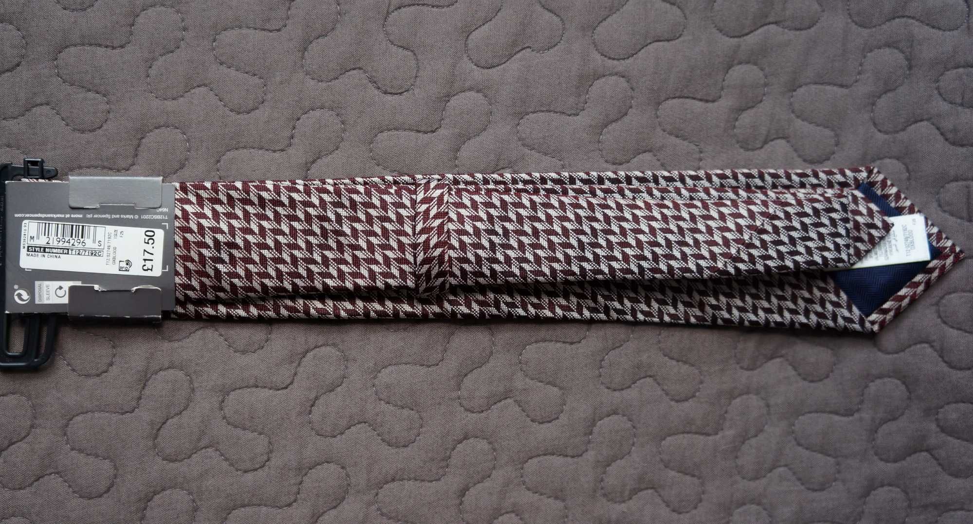 krawat jedwabny nowy drobny deseń odcienie bordo
