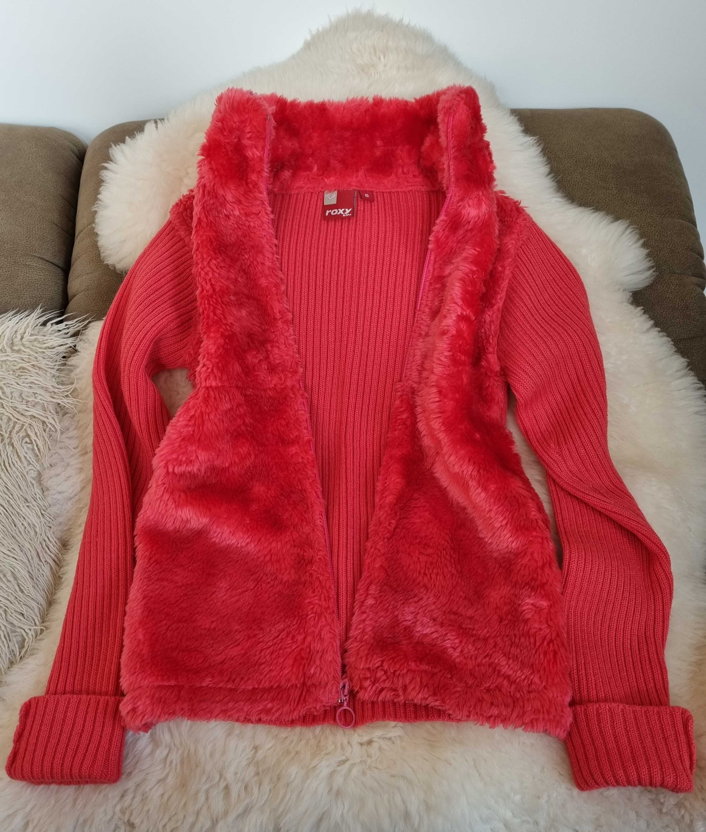 Sweter Rozpinany Bluza Futerko Roxy Amarantowa – S M L