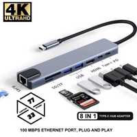 HUB 8в1 - HDMI 4K - TYPE-C - USB - HDTV концентратор кардридер адаптер