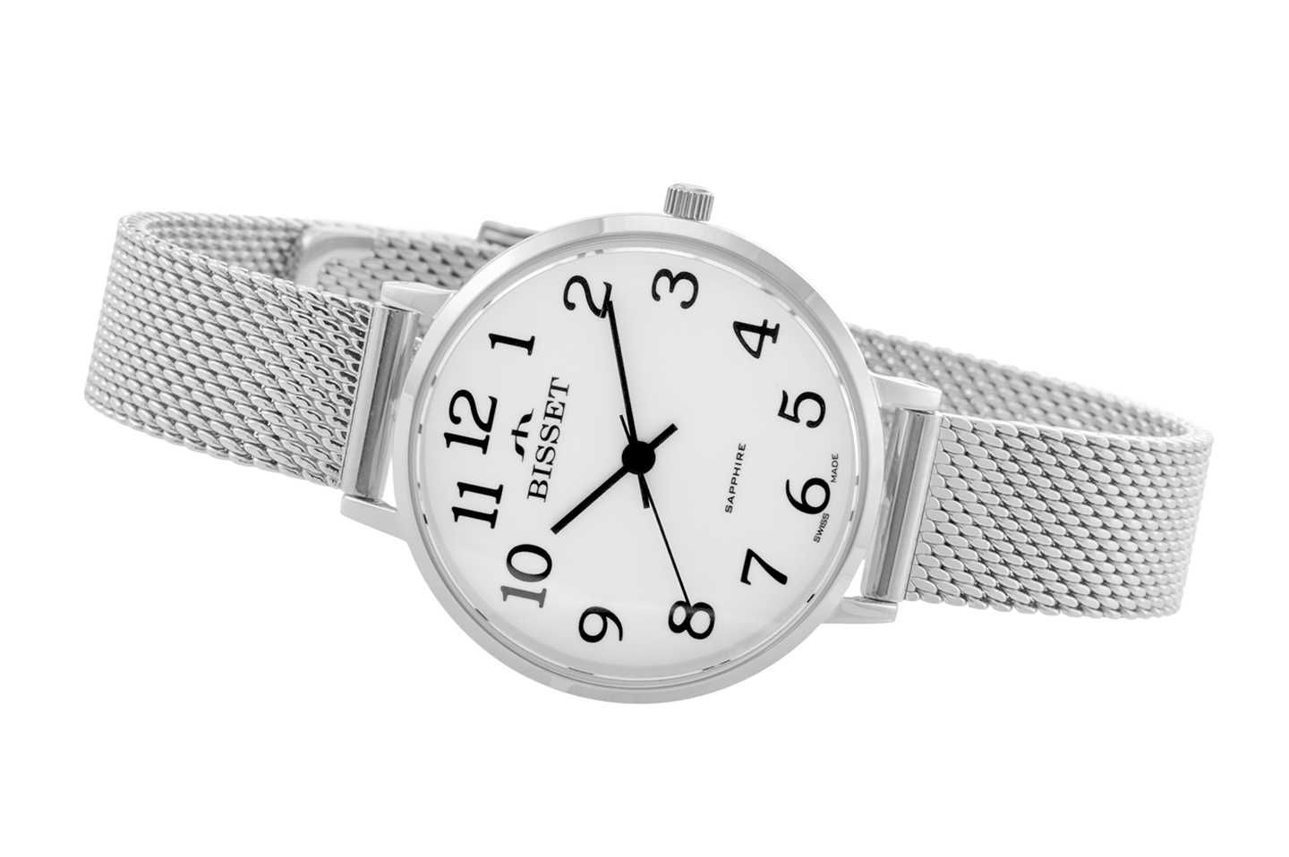 NOWY: Zegarek Bisset damski BSBF30 srebrny/biała porcelana